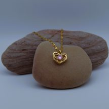 Pink Double Heart Gem18k Gold Plated Stainless steel Necklace