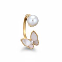 Pearl Butterfly Open Ring In 18K Gold-Plated