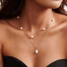 925 Sterling Silver Plated Freshwater Pearl Plating Inlay Solid Color Double Layer Necklaces